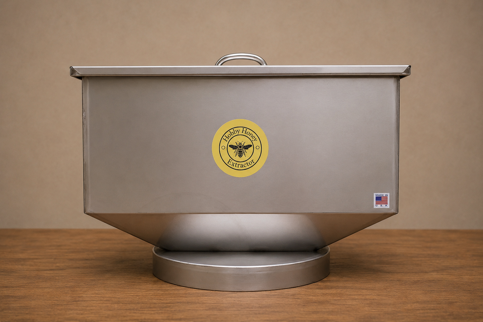 Hobby Honey Extractor standing on its bucket and base